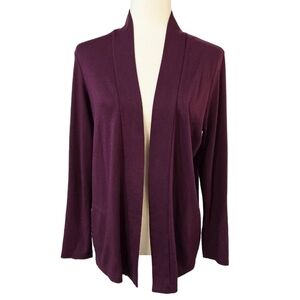 L.L. Bean 100% Supima Cotton Plum Purple Open Front Lightweight Cardigan 500178